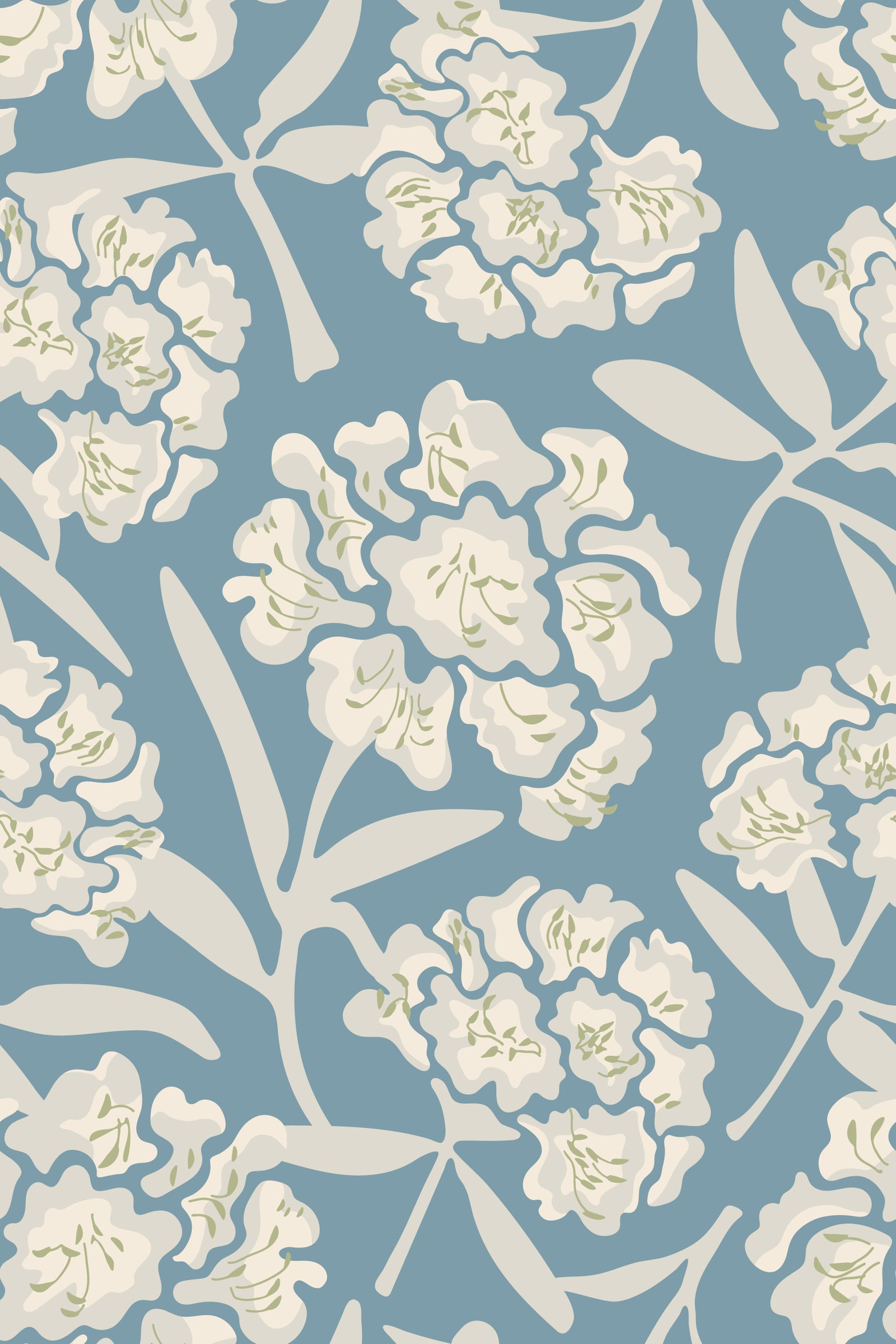 Rhododendrons Retro Floral White Gray Soft Pastel Blue Wallpaper⁠