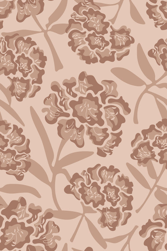 Rhododendrons Retro Floral Mocha Mousse Beige Cream Tan Wallpaper⁠