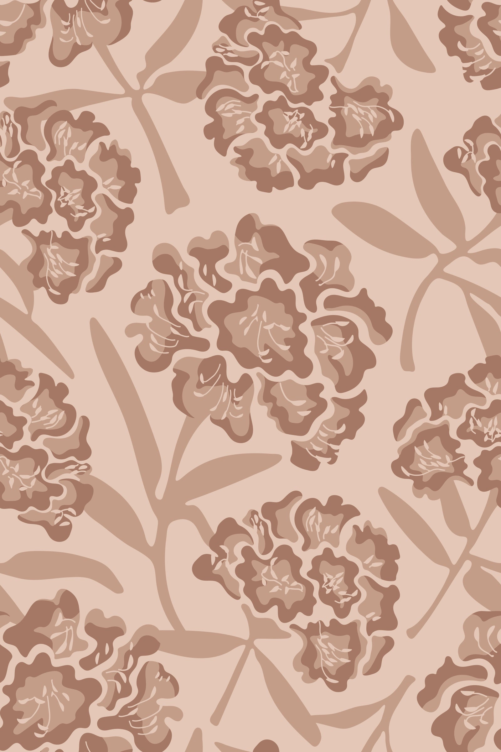 Rhododendrons Retro Floral Mocha Mousse Beige Cream Tan Wallpaper⁠