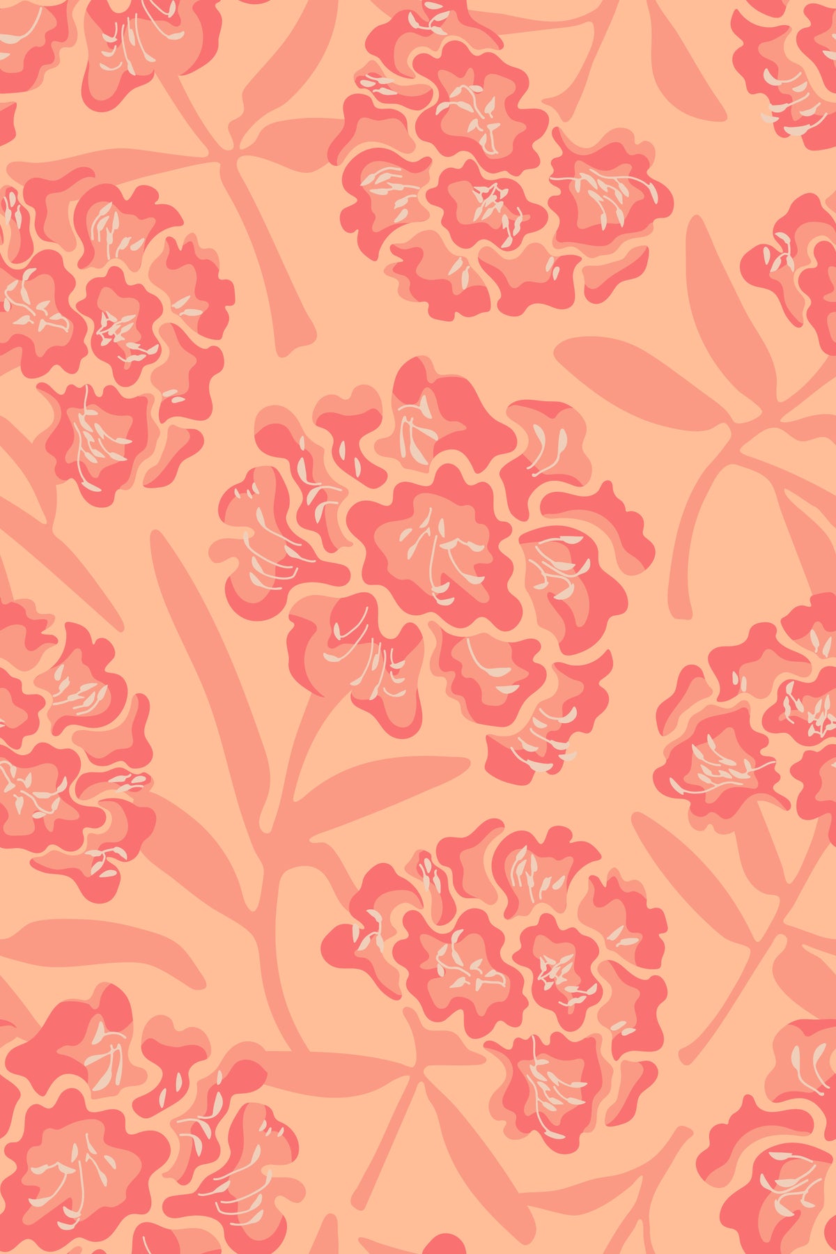Rhododendrons Retro Floral Coral Orange Peach Wallpaper⁠