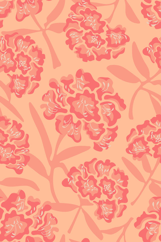 Rhododendrons Retro Floral Coral Orange Peach Wallpaper⁠