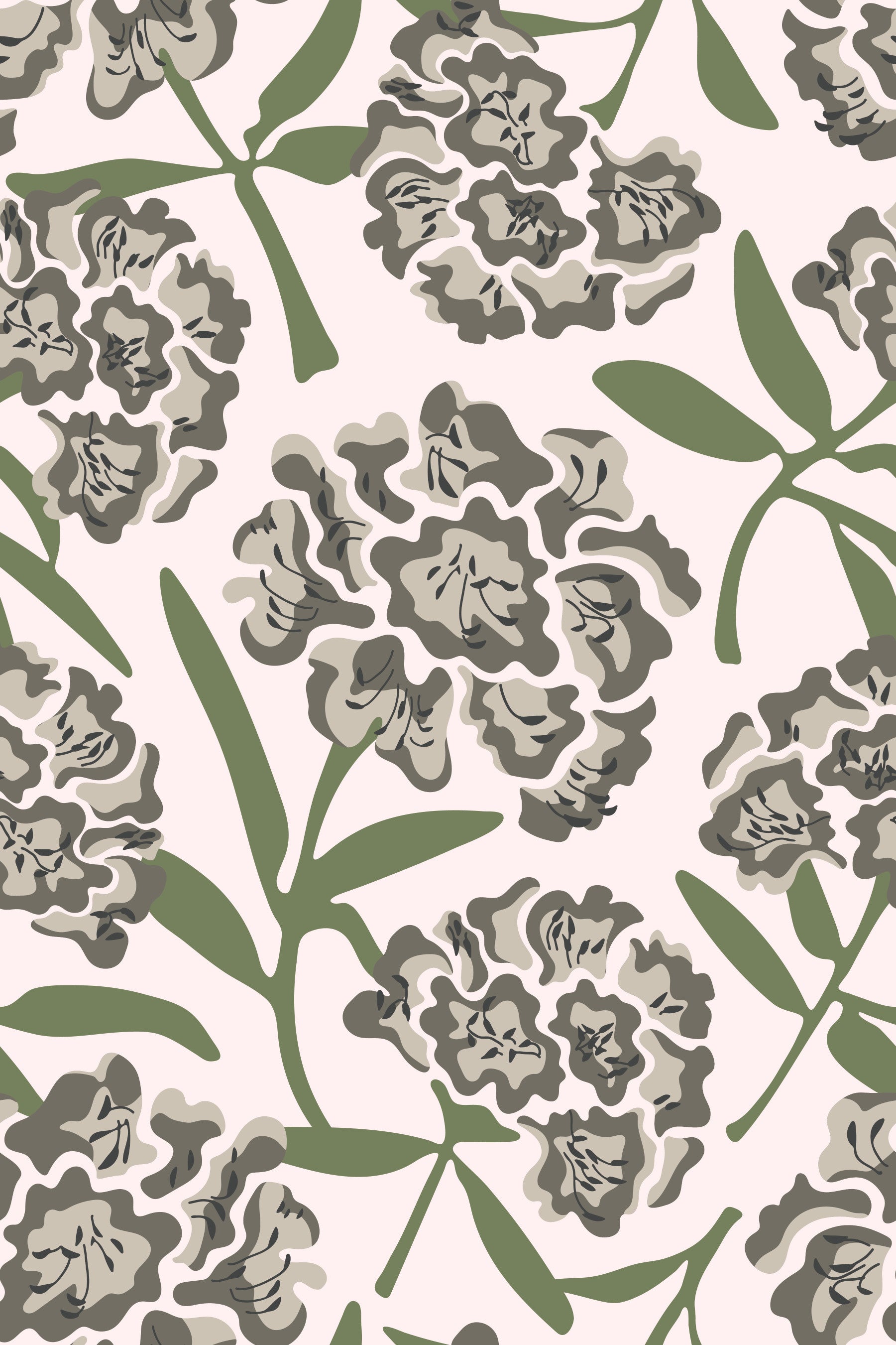 Rhododendrons Retro Floral Warm Gray Green Subtle Pink Wallpaper⁠ in your room — zoomed