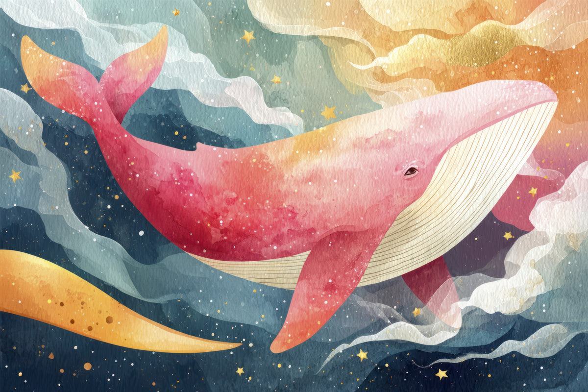 Starry Ocean Whale Wall Mural in your room — zoomed
