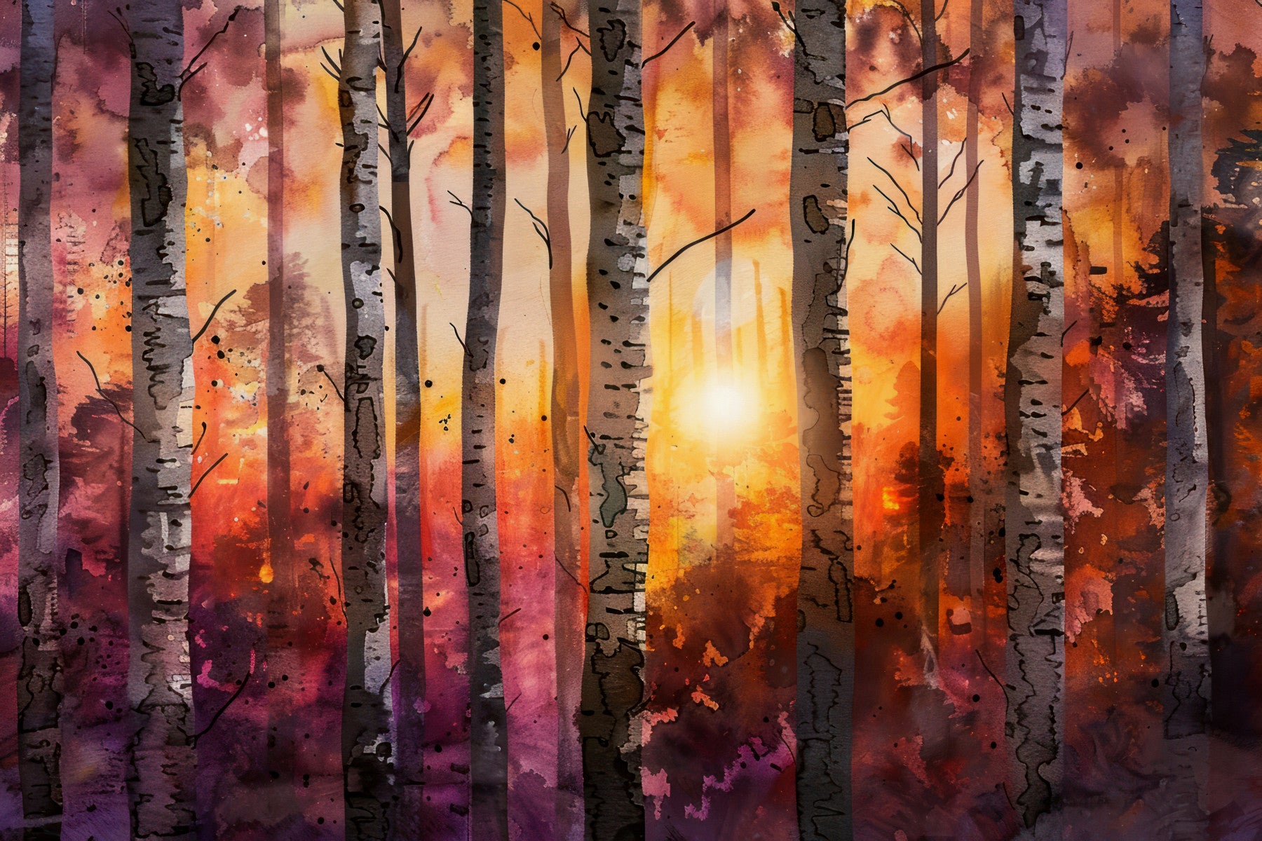 Autumn Nordic Birch Forest Sundown Wall Mural