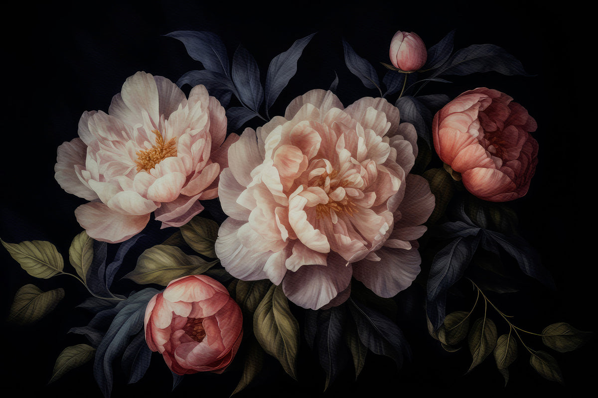 Vintage Midnight Flower Peonies Garden  Wall Mural in your room — zoomed