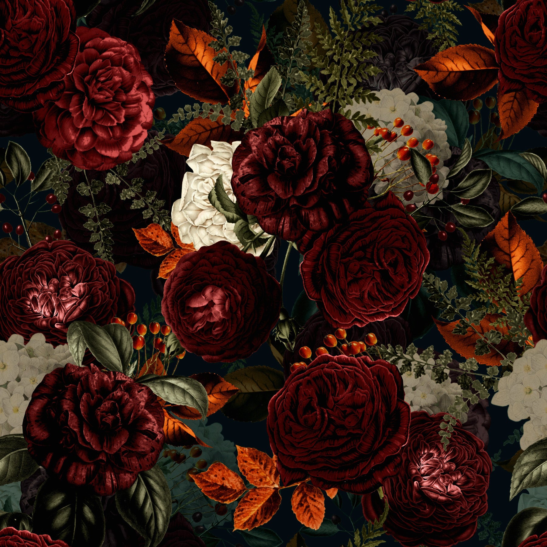 Grandmillennial Dramatic Glamour Heritage Gothic Dark Moody Florals Wallpaper⁠
