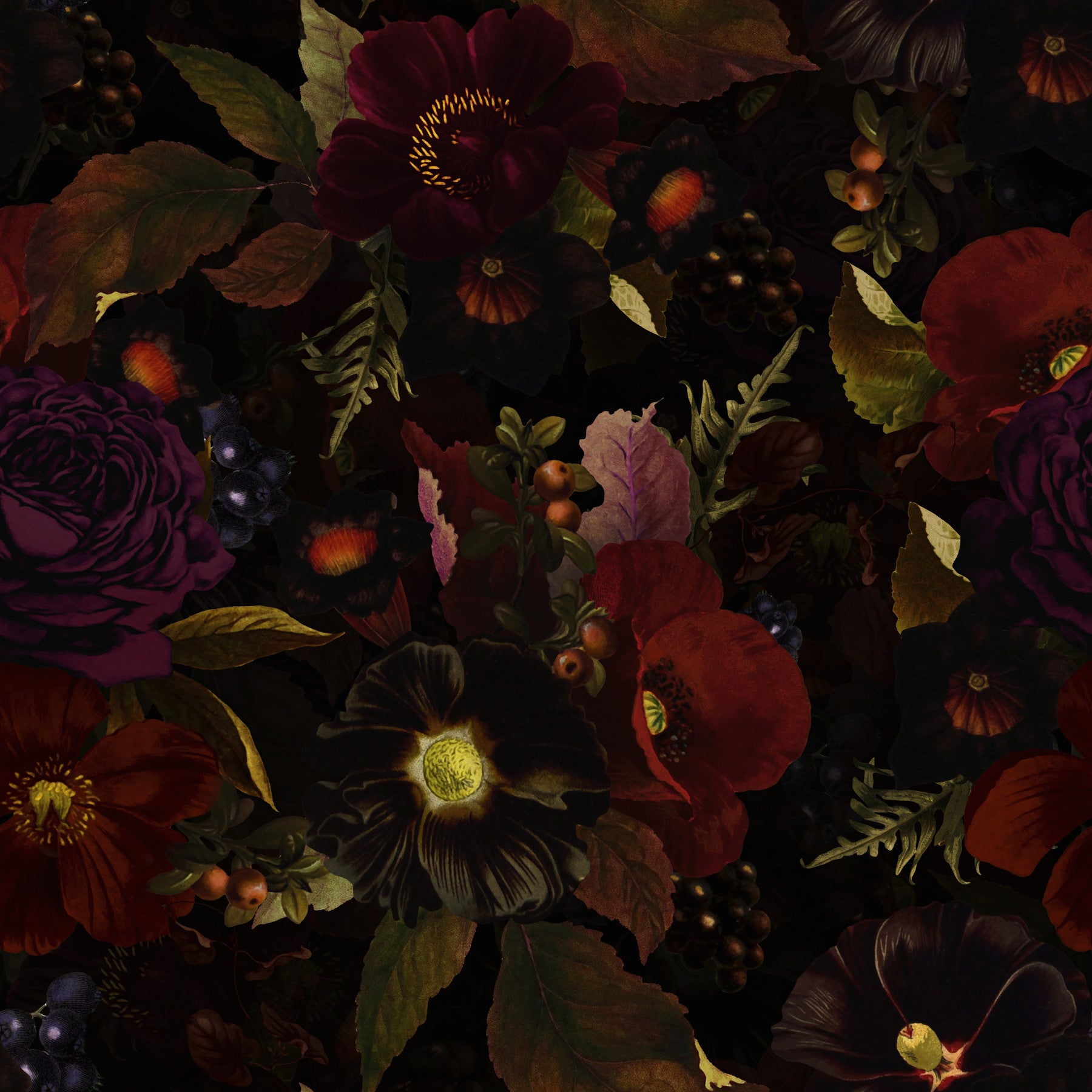 Grandmillennial Dramatic Glamour Heritage Gothic Dark Moody Florals 2 Wallpaper⁠