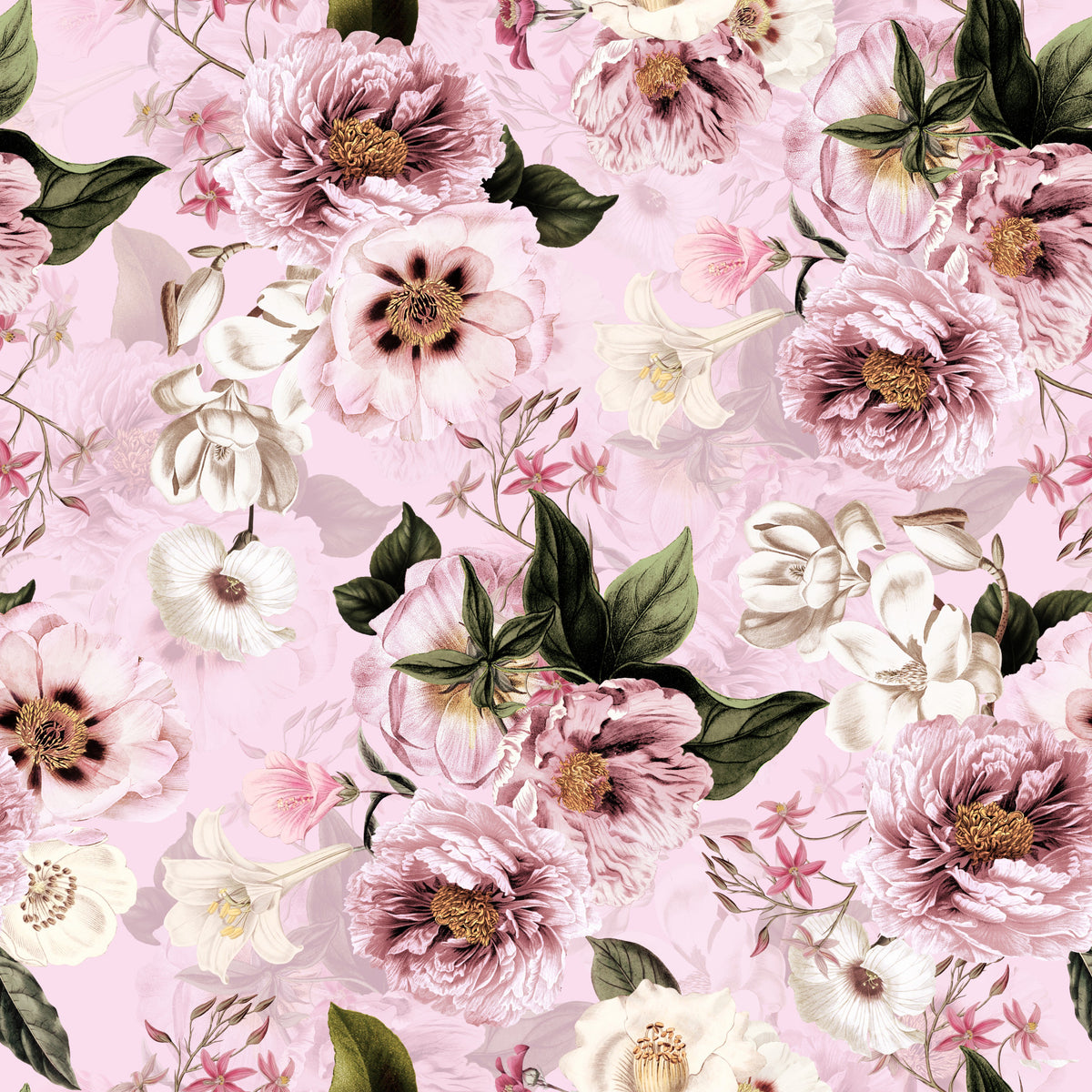 Grandmillennial Dramatic Glamour Heritage Peonies Blush Florals Wallpaper⁠