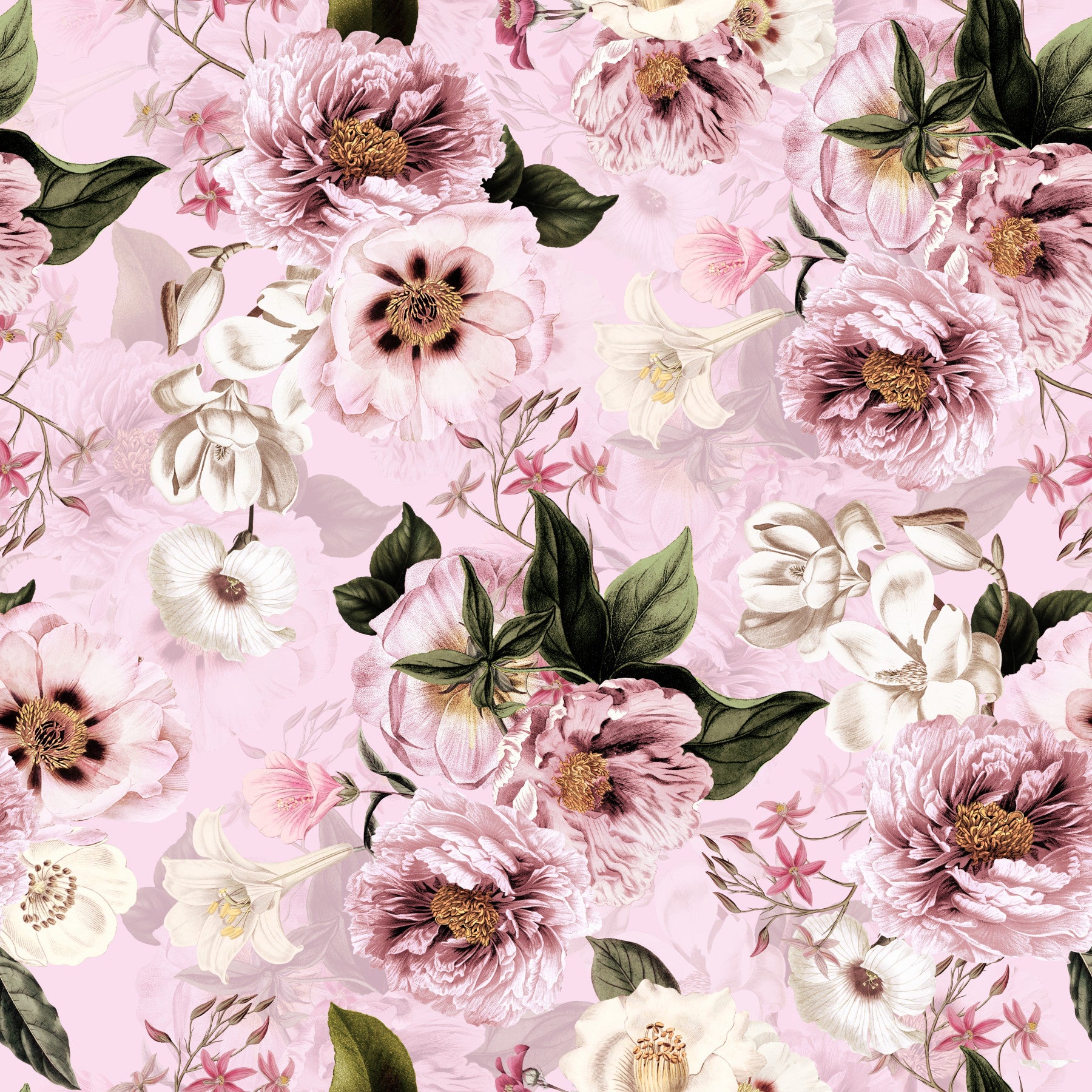 Grandmillennial Dramatic Glamour Heritage Peonies Blush Florals Wallpaper⁠