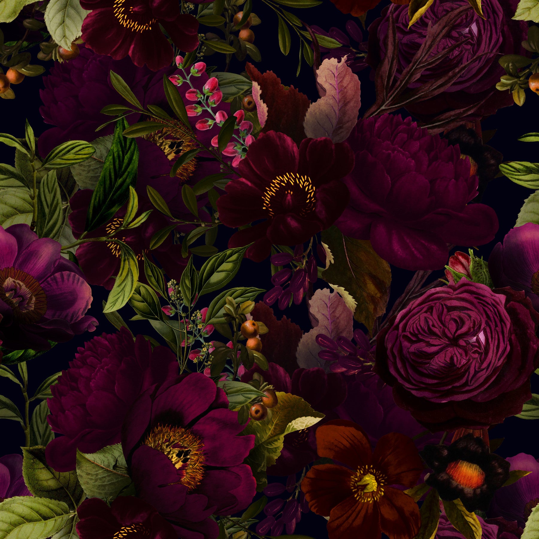 Grandmillennial Dramatic Glamour Heritage Gothic Dark Moody Florals 4 Wallpaper⁠