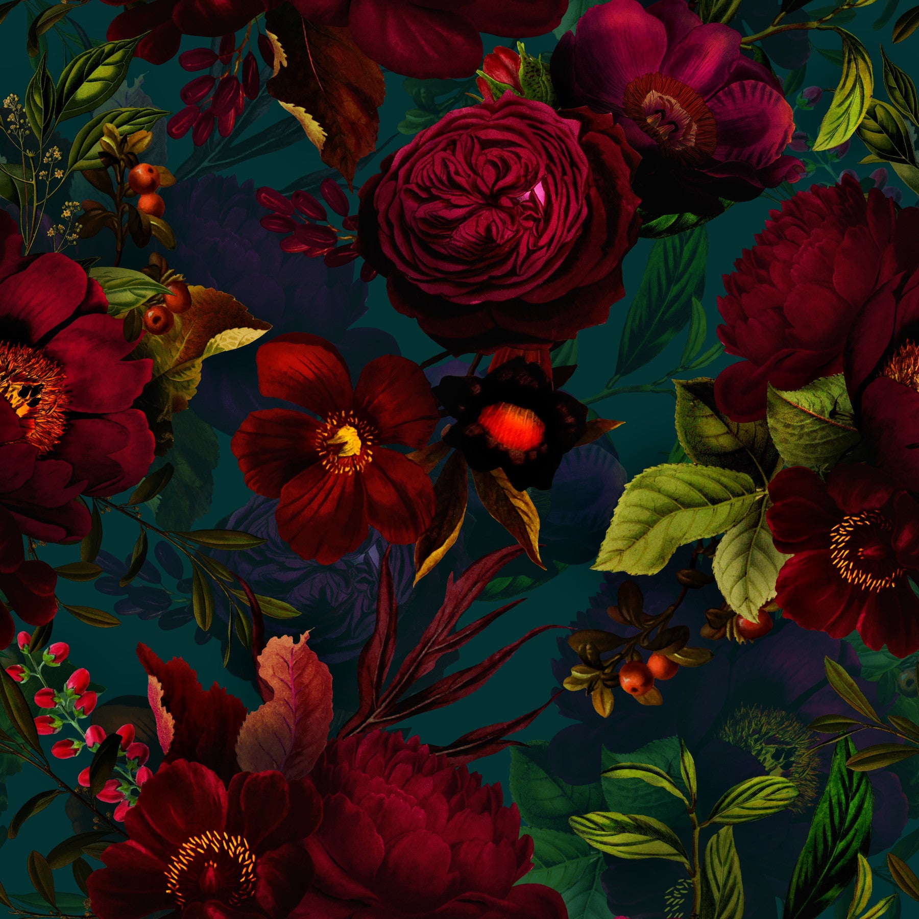 Grandmillennial Dramatic Glamour Heritage Gothic Dark Moody Florals 5 Wallpaper⁠