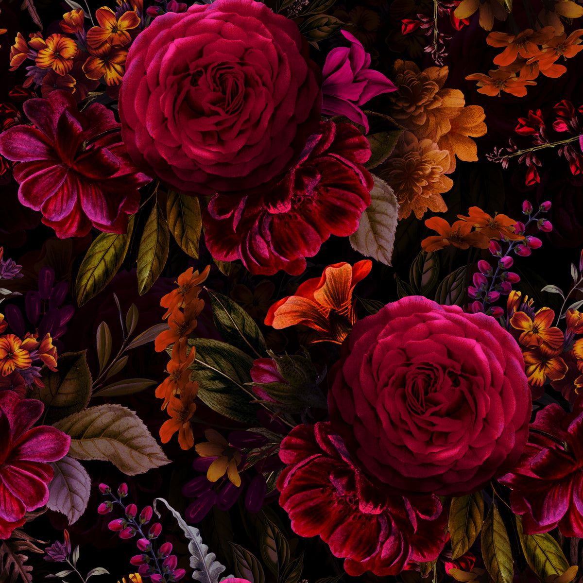 Grandmillennial Dramatic Glamour Heritage Gothic Dark Moody Florals 7 Wallpaper⁠ in your room — zoomed