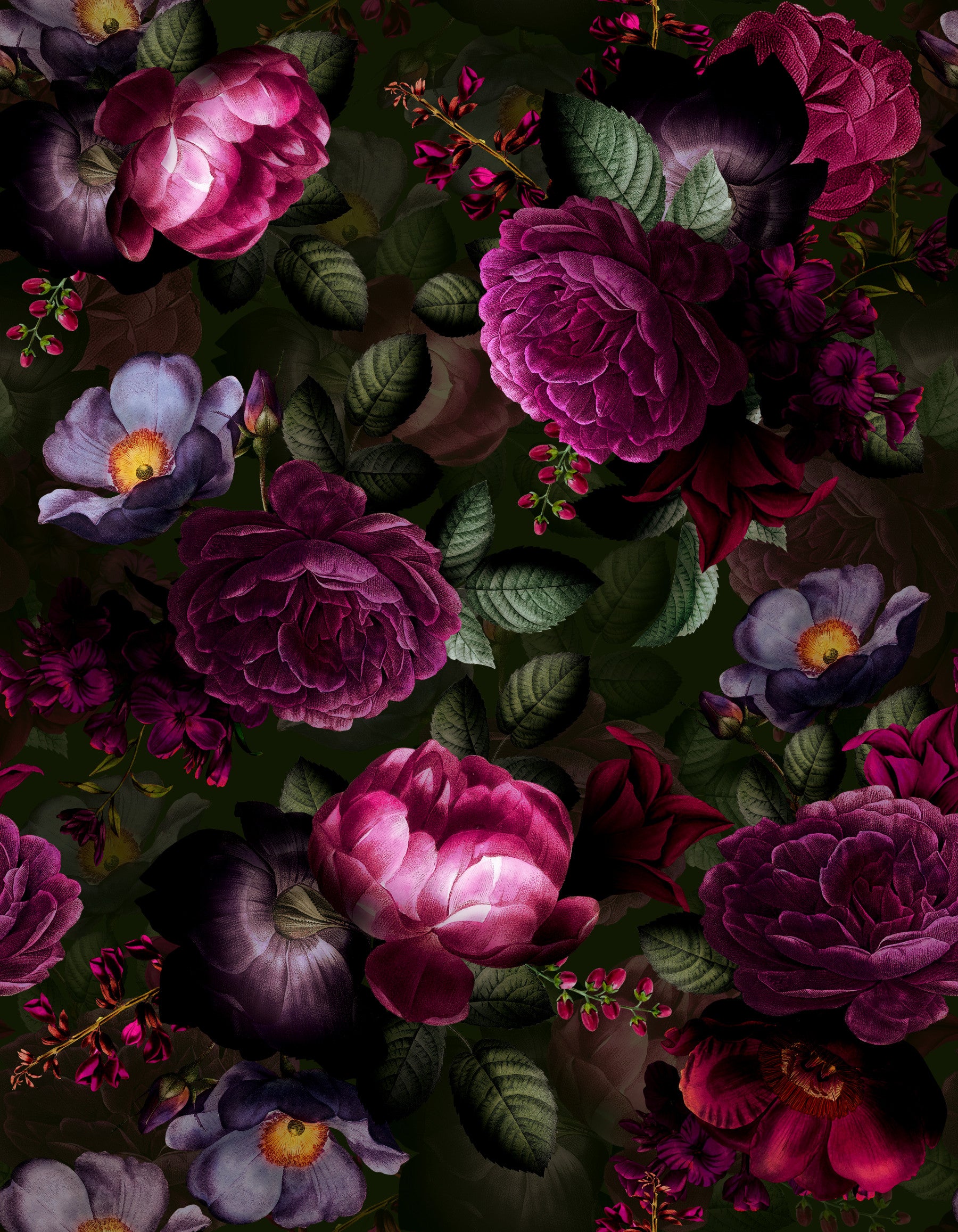 Grandmillennial Dramatic Glamour Heritage Gothic Dark Moody Florals 11 Wallpaper⁠