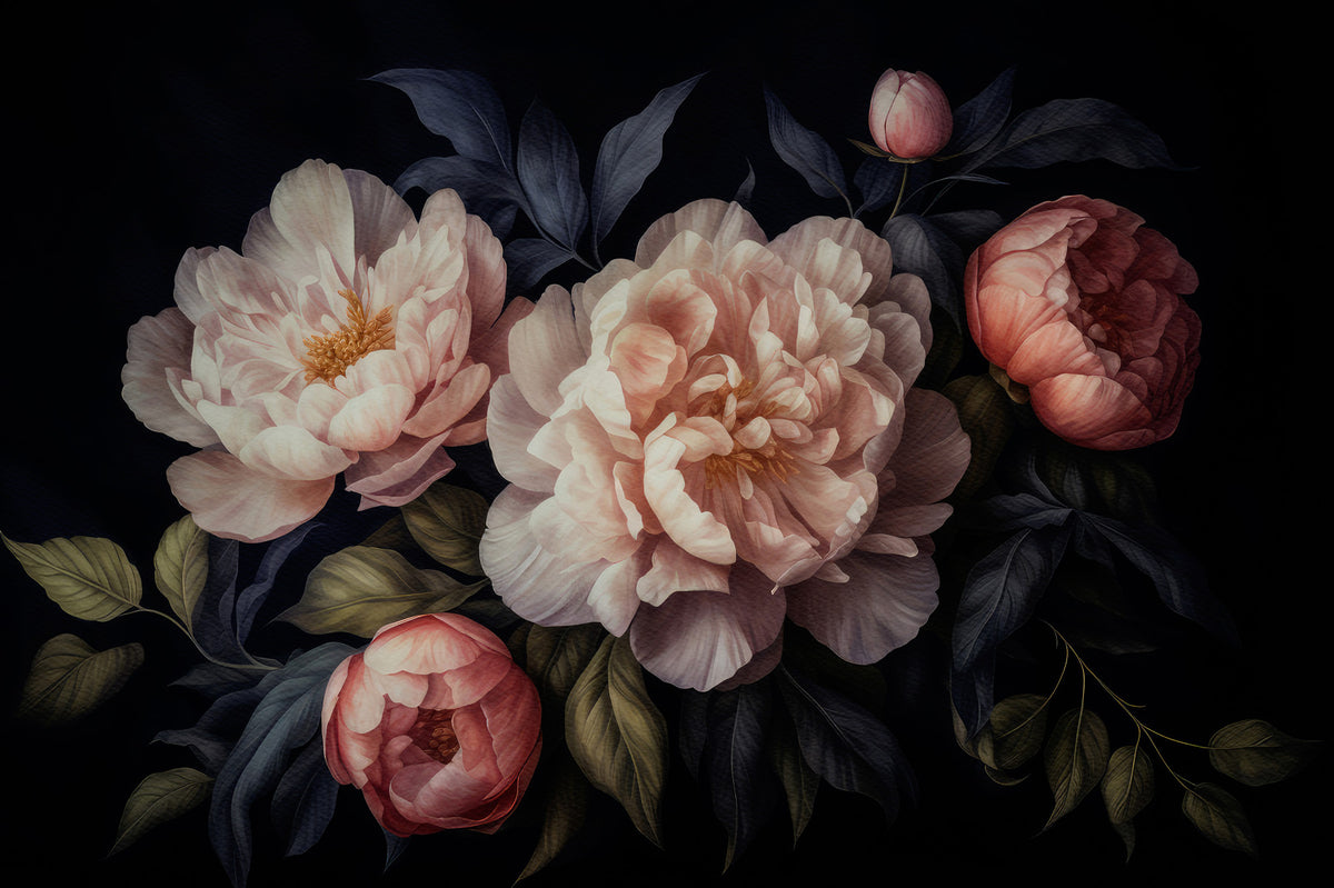 Grandmillennial Dramatic Glamour Heritage Gothic Dark Peonies Florals 1 Wall Mural
