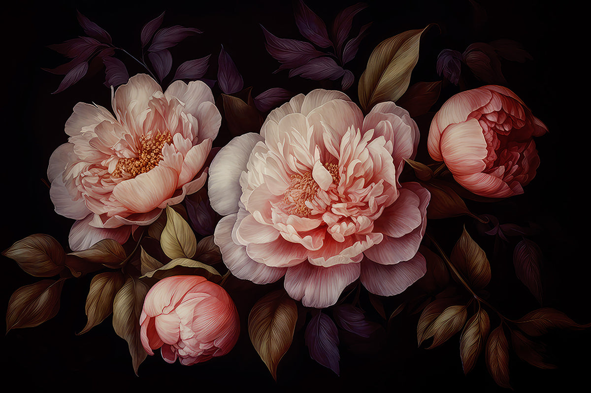 Grandmillennial Dramatic Glamour Heritage Gothic Dark Peonies Florals Wall Mural 2 Wall Mural