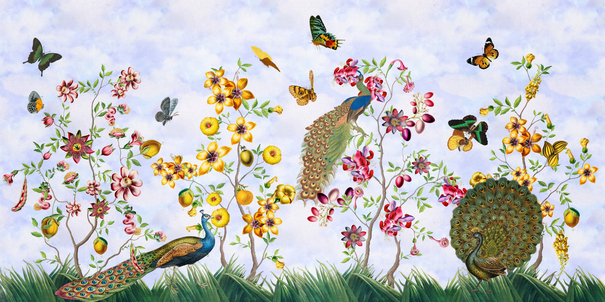 Enchanted Vintage Peacocks Garden Wall Mural in your room — zoomed