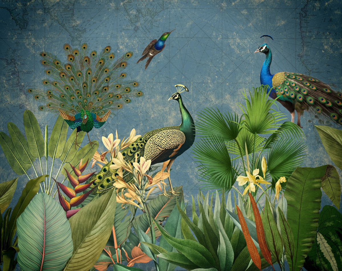Vintage Peacock Paradise Wall Mural in your room — zoomed