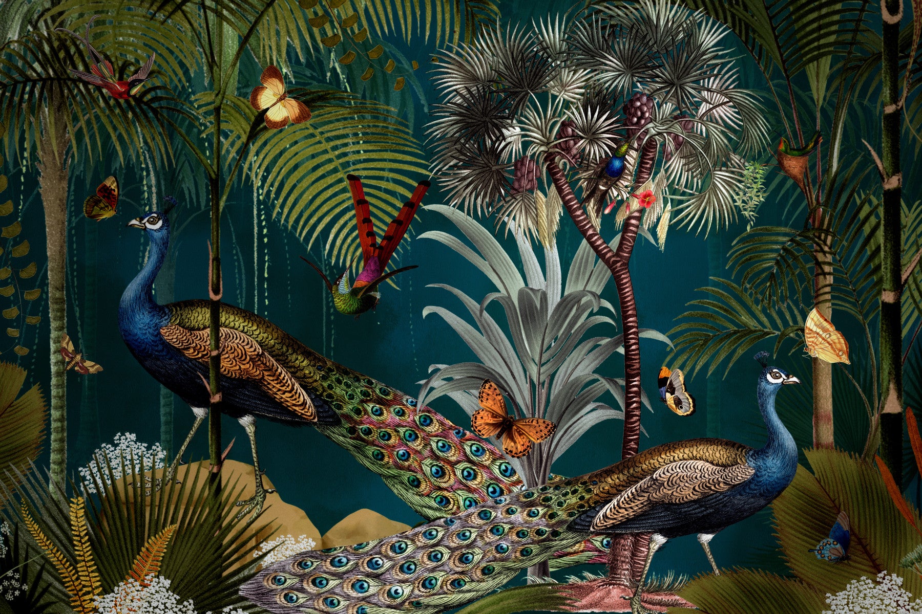 Vintage Peacock Twilight Paradise Wall Mural