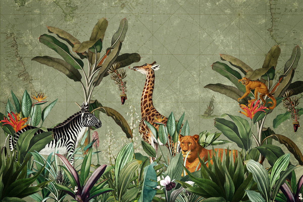 Vintage Safari Expedition Wall Mural in your room — zoomed