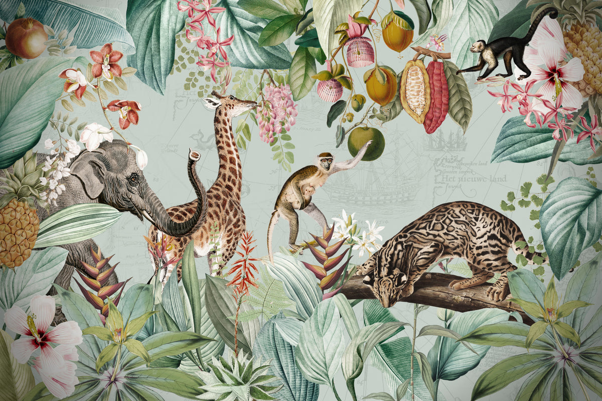 Whispers of the Wild: A Tropical Vintage Expedition Wall Mural in your room — zoomed