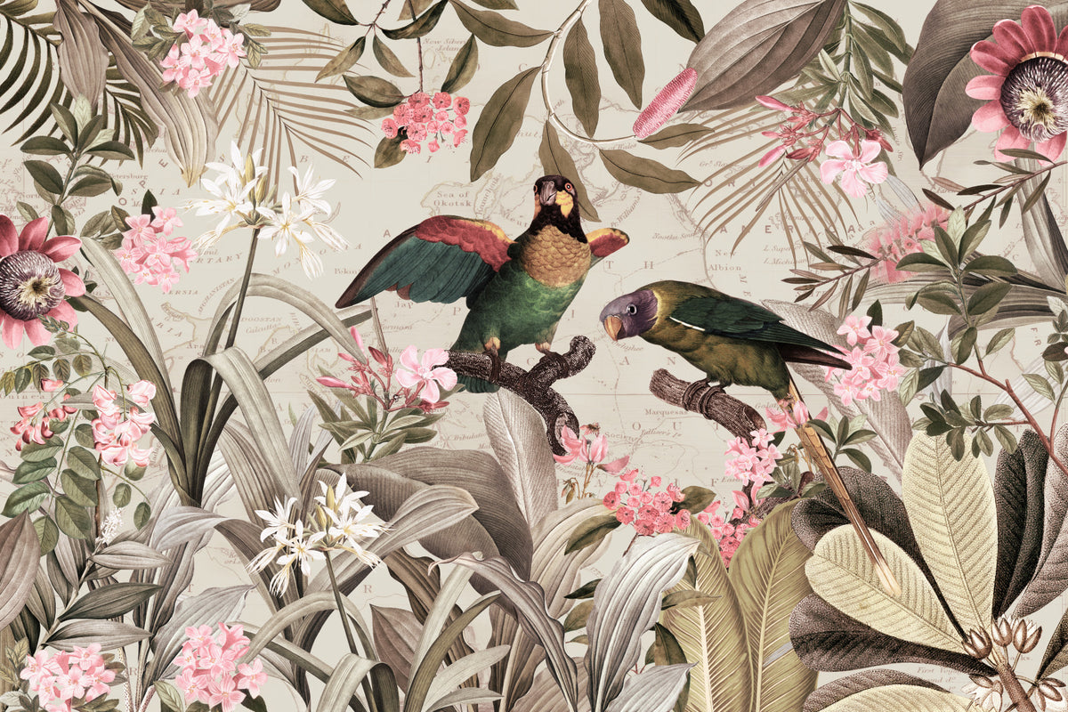 Vintage Voyage In Tropical Rainforest Wall Mural in your room — zoomed