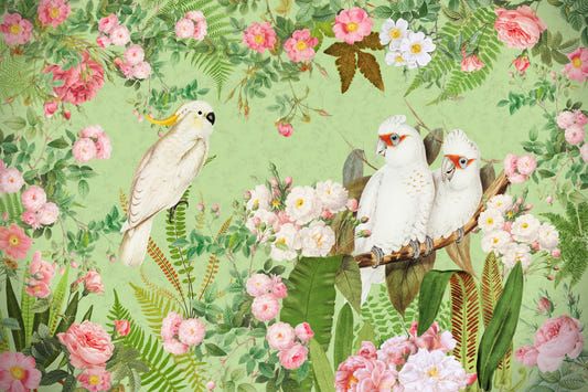 Whispering Roses & White Cockatoos Wall Mural