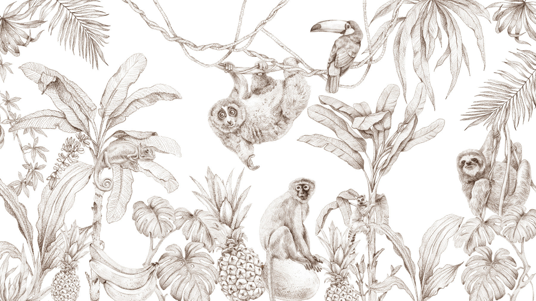 Sepia Jungle Reverie Wall Mural