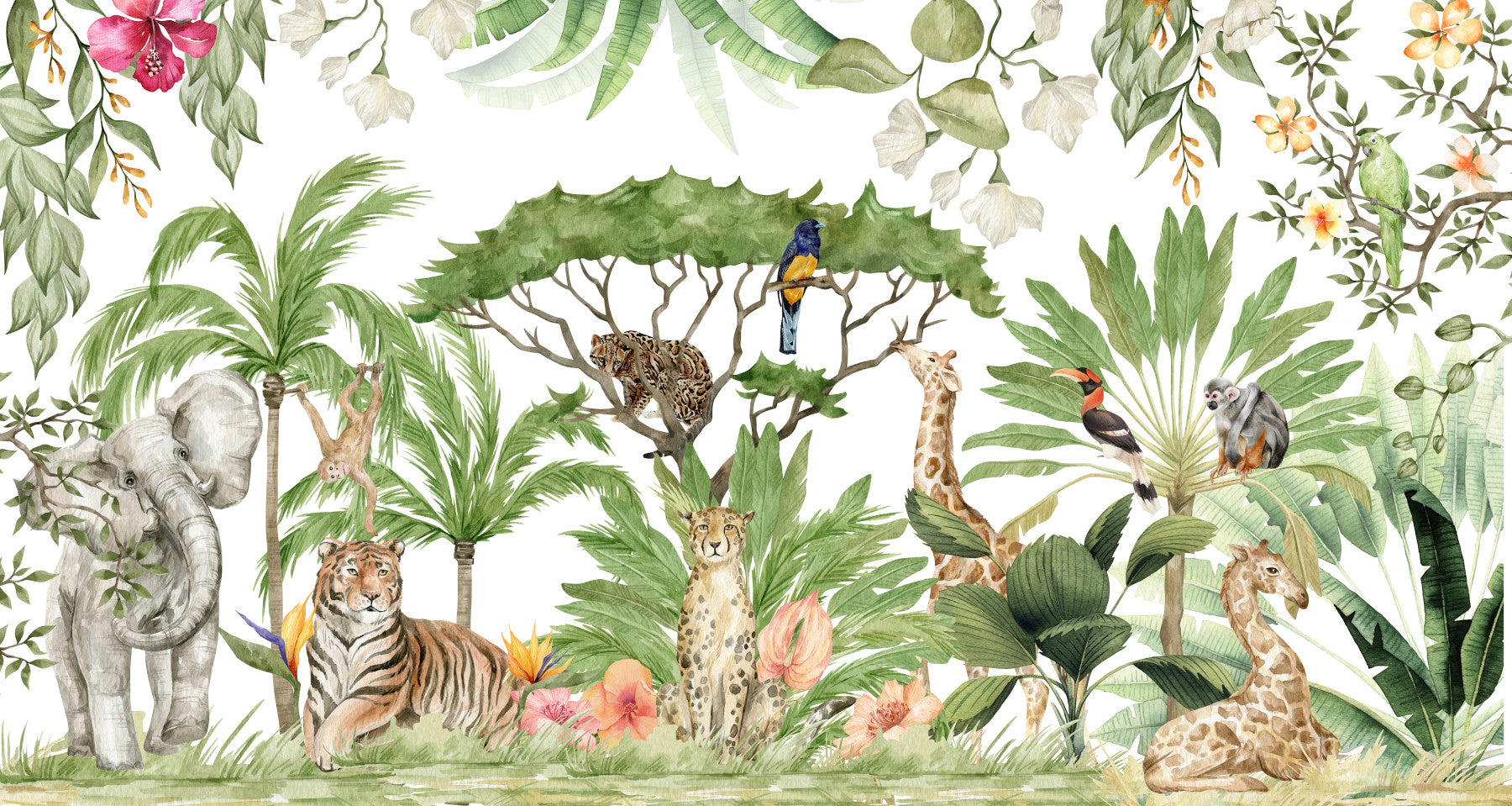 Watercolor Wildlife Oasis Wall Mural