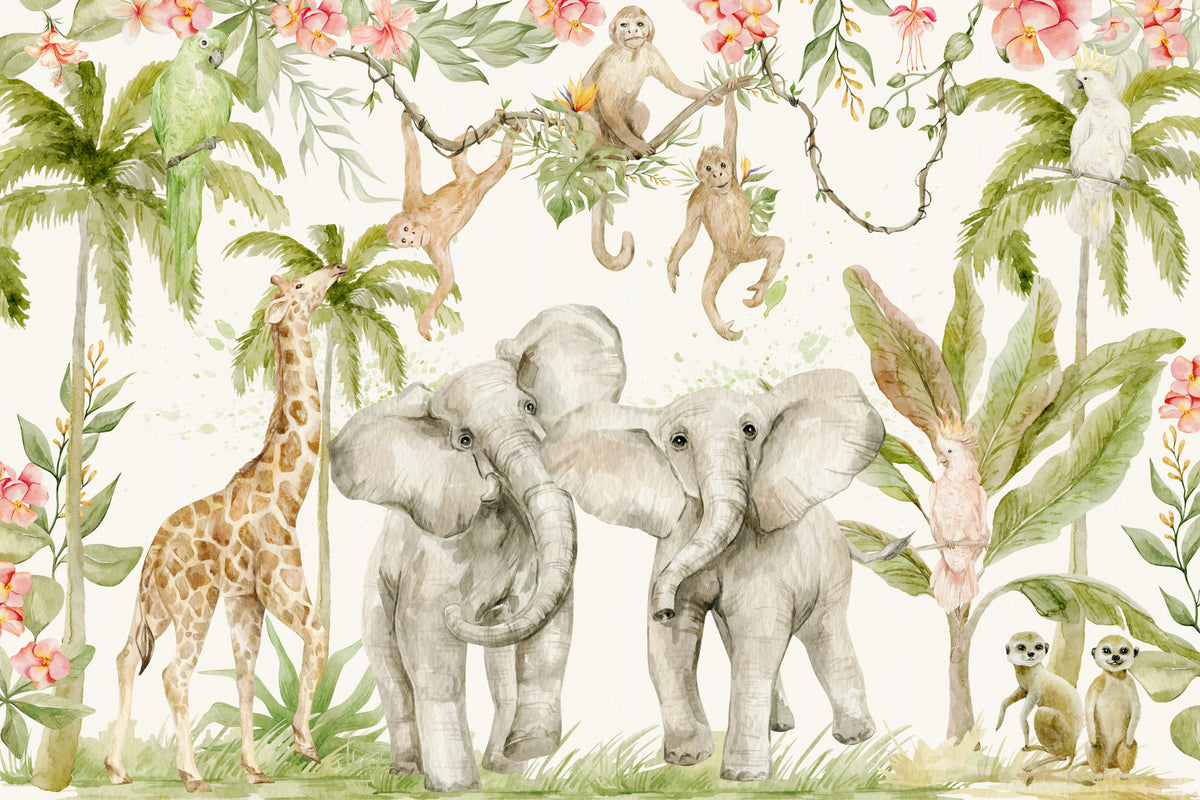 Tropical Wildlife Paradise Wall Mural in your room — zoomed