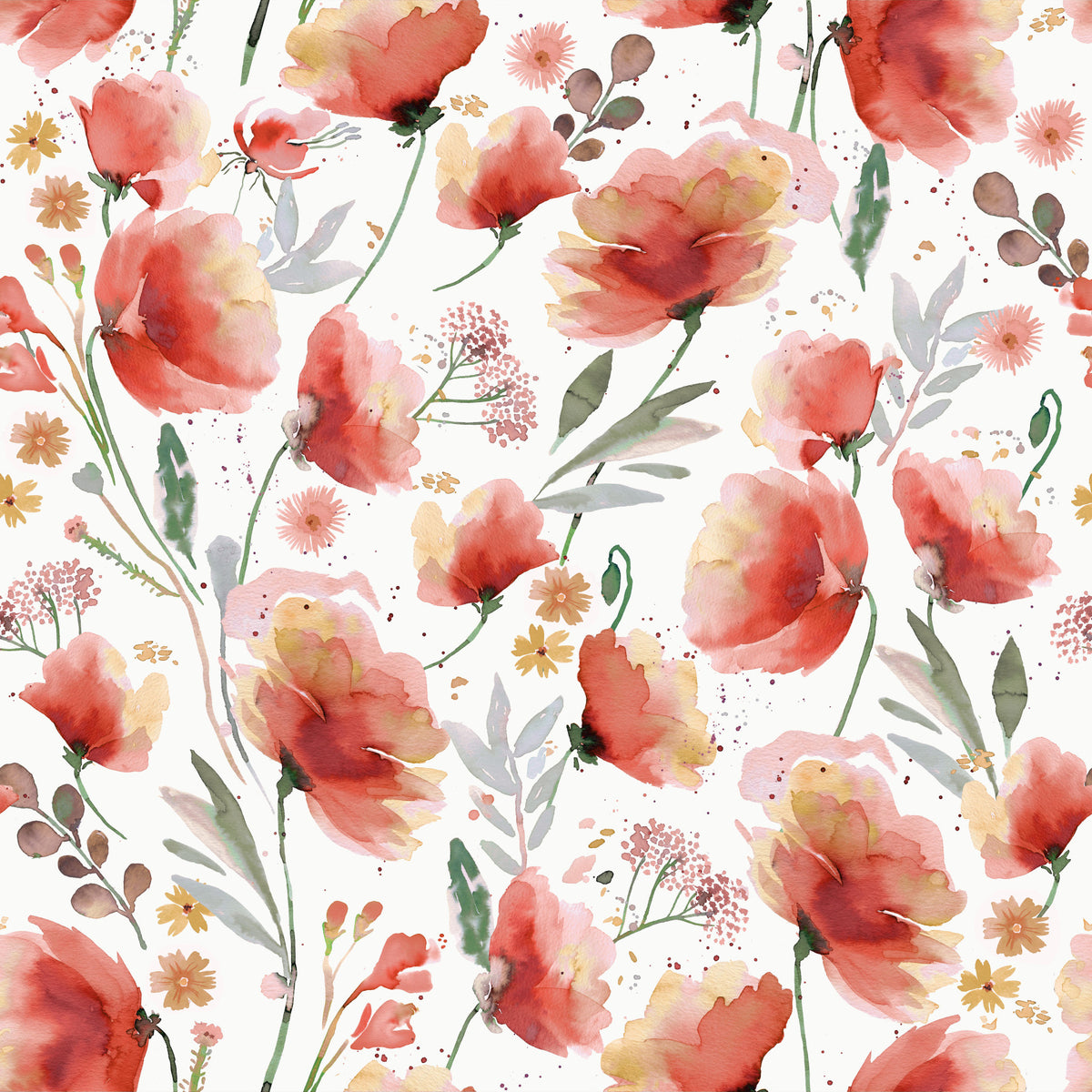 Poppies Meadow Orange Wallpaper⁠ in your room — zoomed