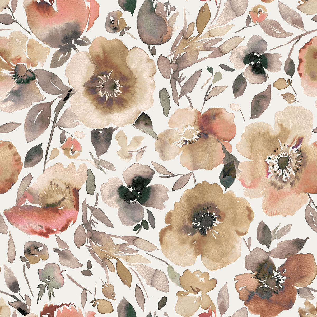 Psychedelic Spring Poppies Vintage Rustic Wallpaper⁠ in your room — zoomed