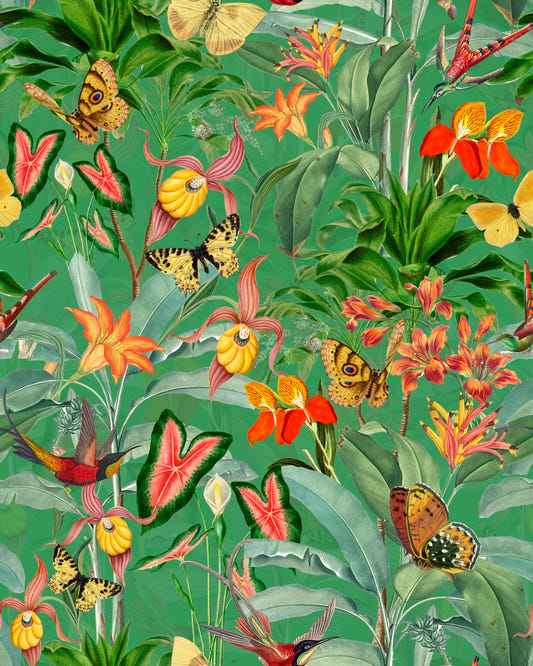 Emerald Enchantment: Tropical Botanical Wallpaper Wallpaper⁠