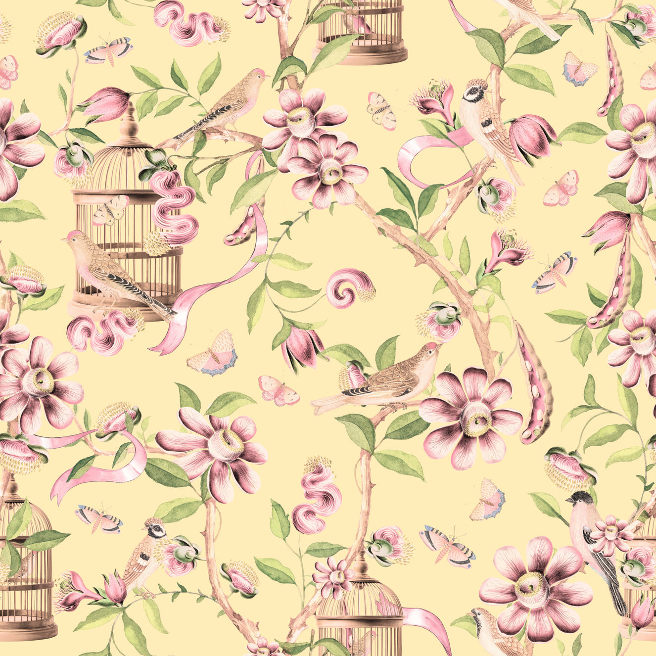 Romantic Chinoiserie Birds Wallpaper⁠
