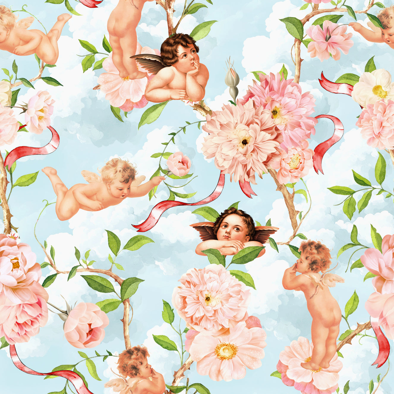 Celestial Cherubs & Blossoms Wallpaper⁠