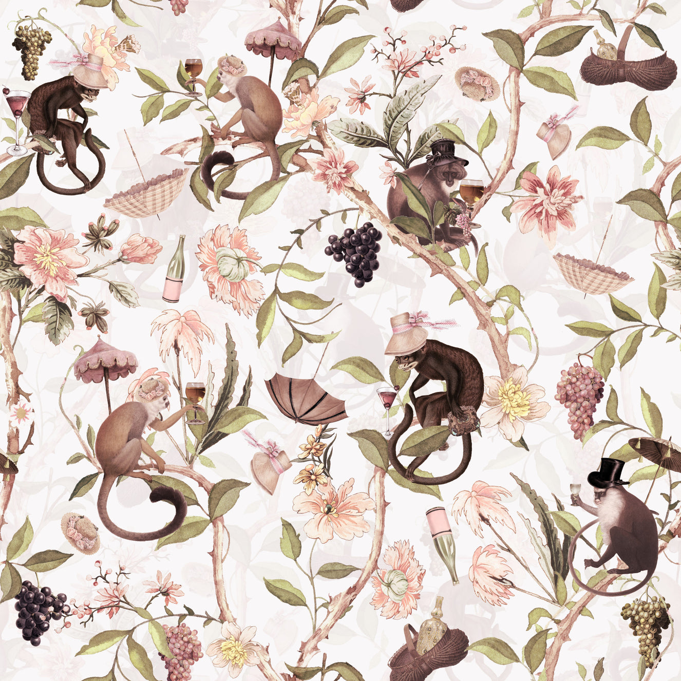 Monkeys & Blooms A Chinoiserie Tea Party Wallpaper⁠