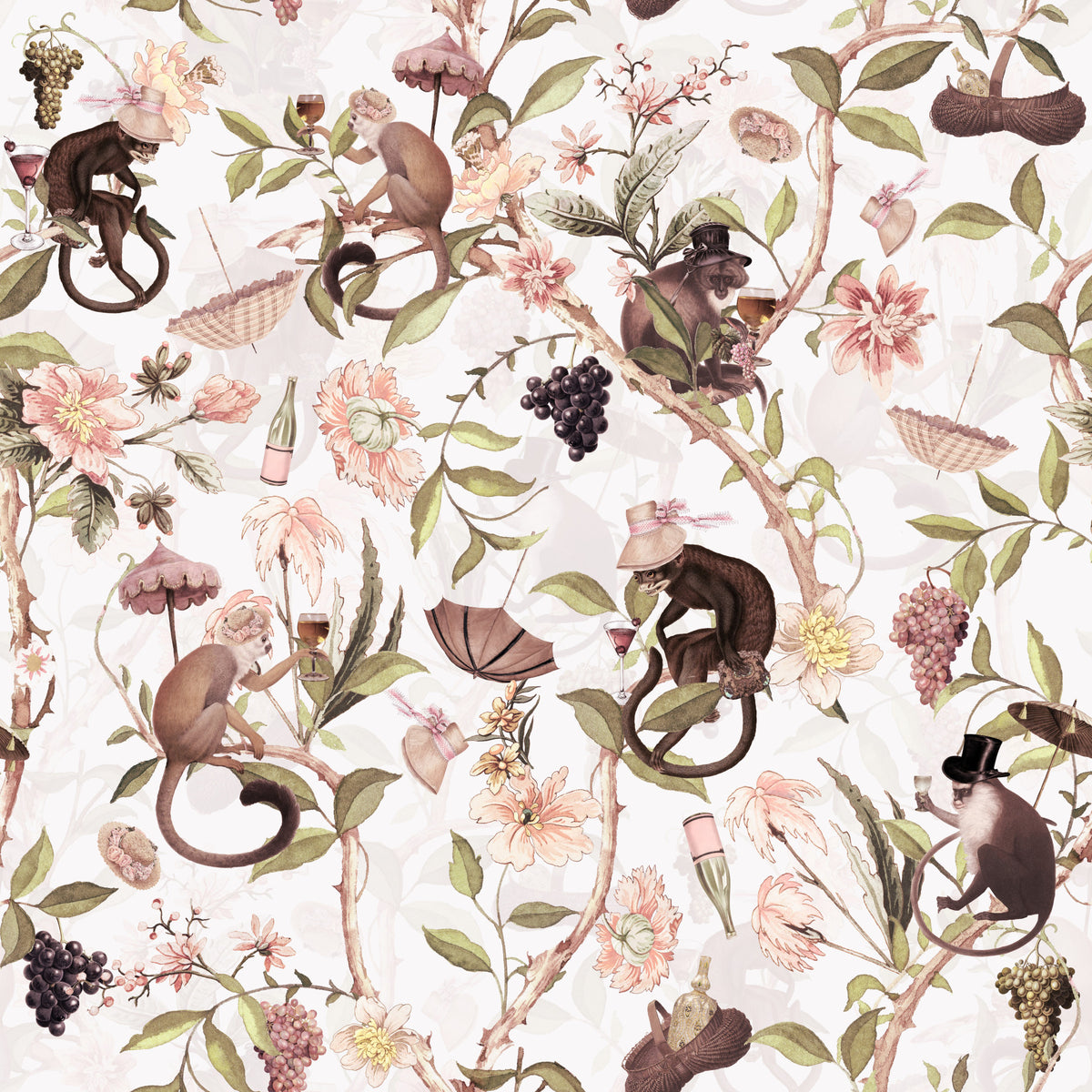 Monkeys & Blooms A Chinoiserie Tea Party Wallpaper⁠