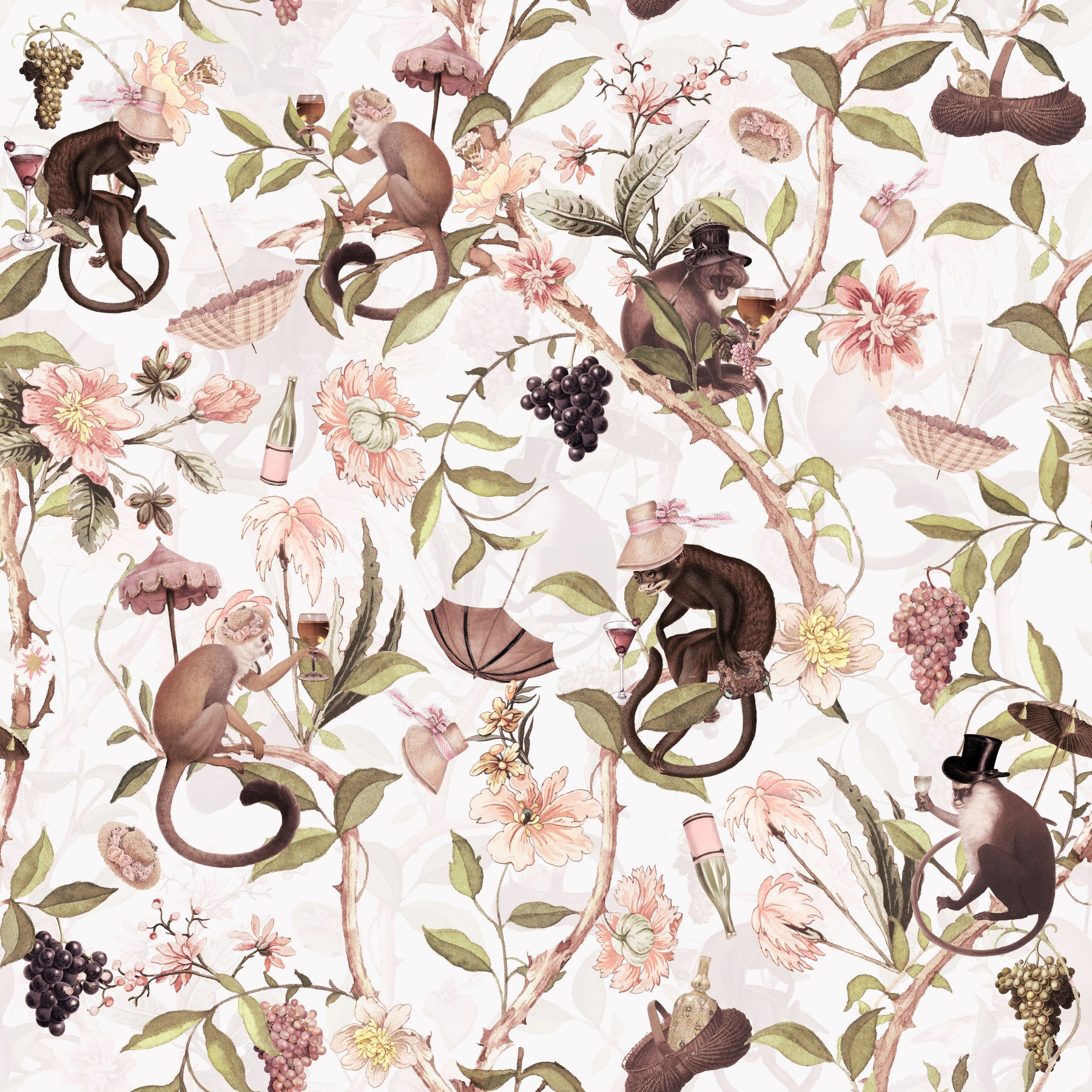 Monkeys & Blooms A Chinoiserie Tea Party Wallpaper⁠ in your room — zoomed