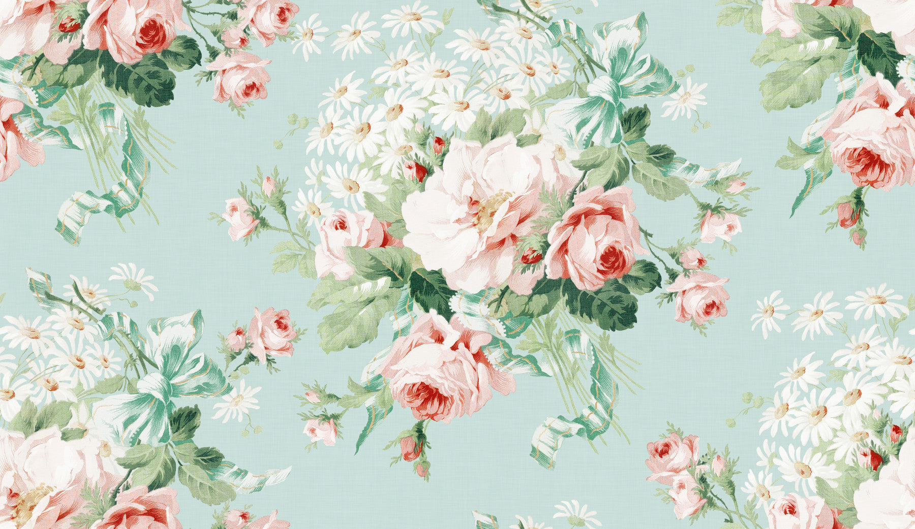 Romantic Rose & Daisy Garden Wallpaper⁠