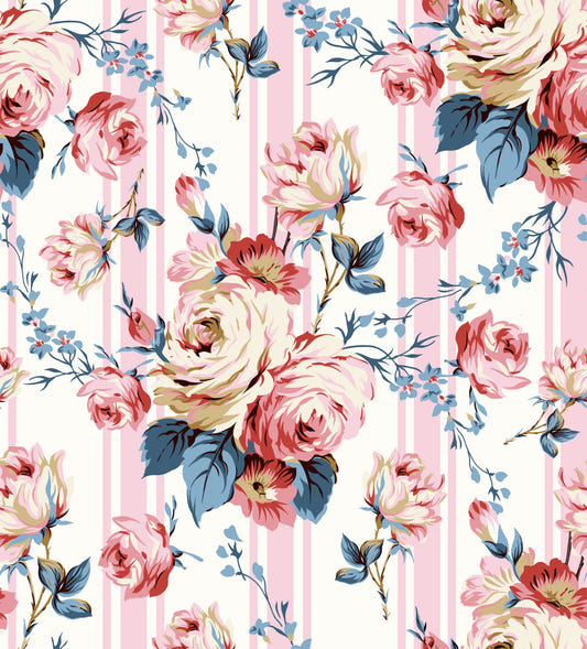 Blush Rose & Stripe Wallpaper⁠