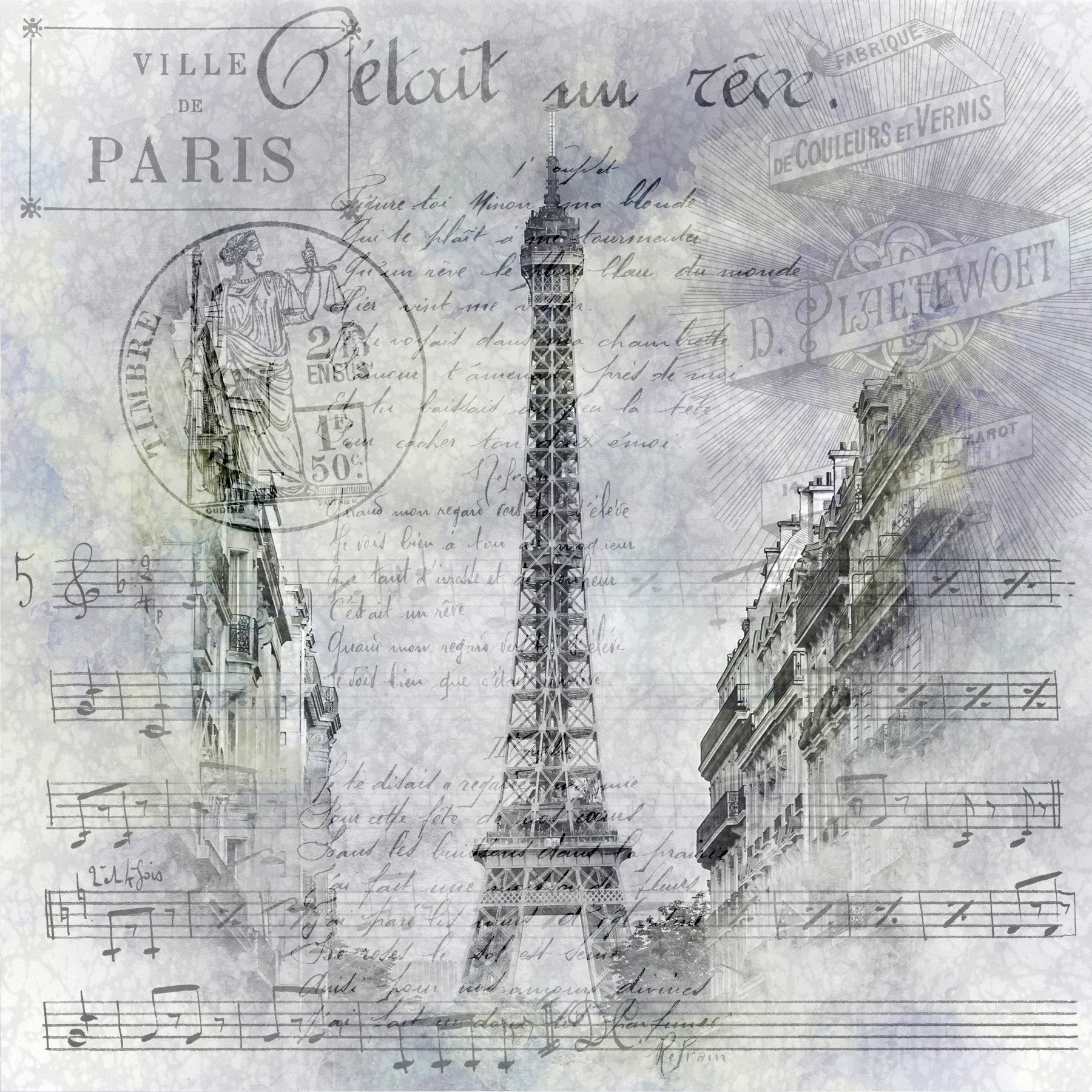 Paris Collage | Eiffel Tower streetscene Wall Mural