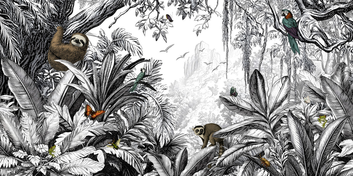 Jungle Vista - Black & White Wall Mural