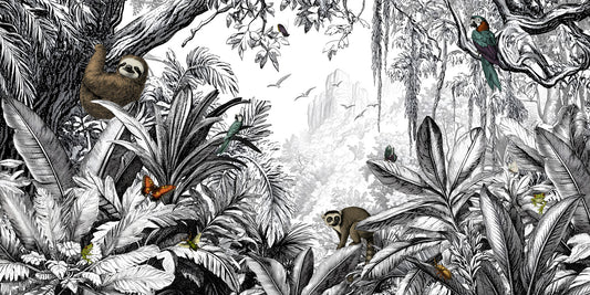Jungle Vista - Black & White Wall Mural