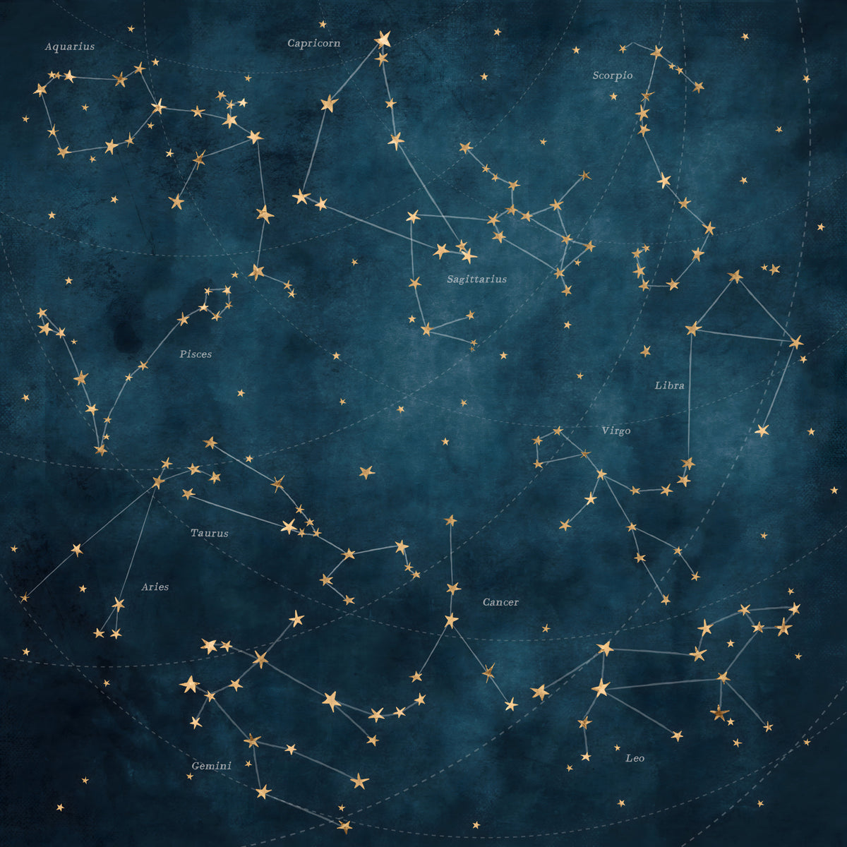 Star Map of Zodiac Constellations Wall Mural