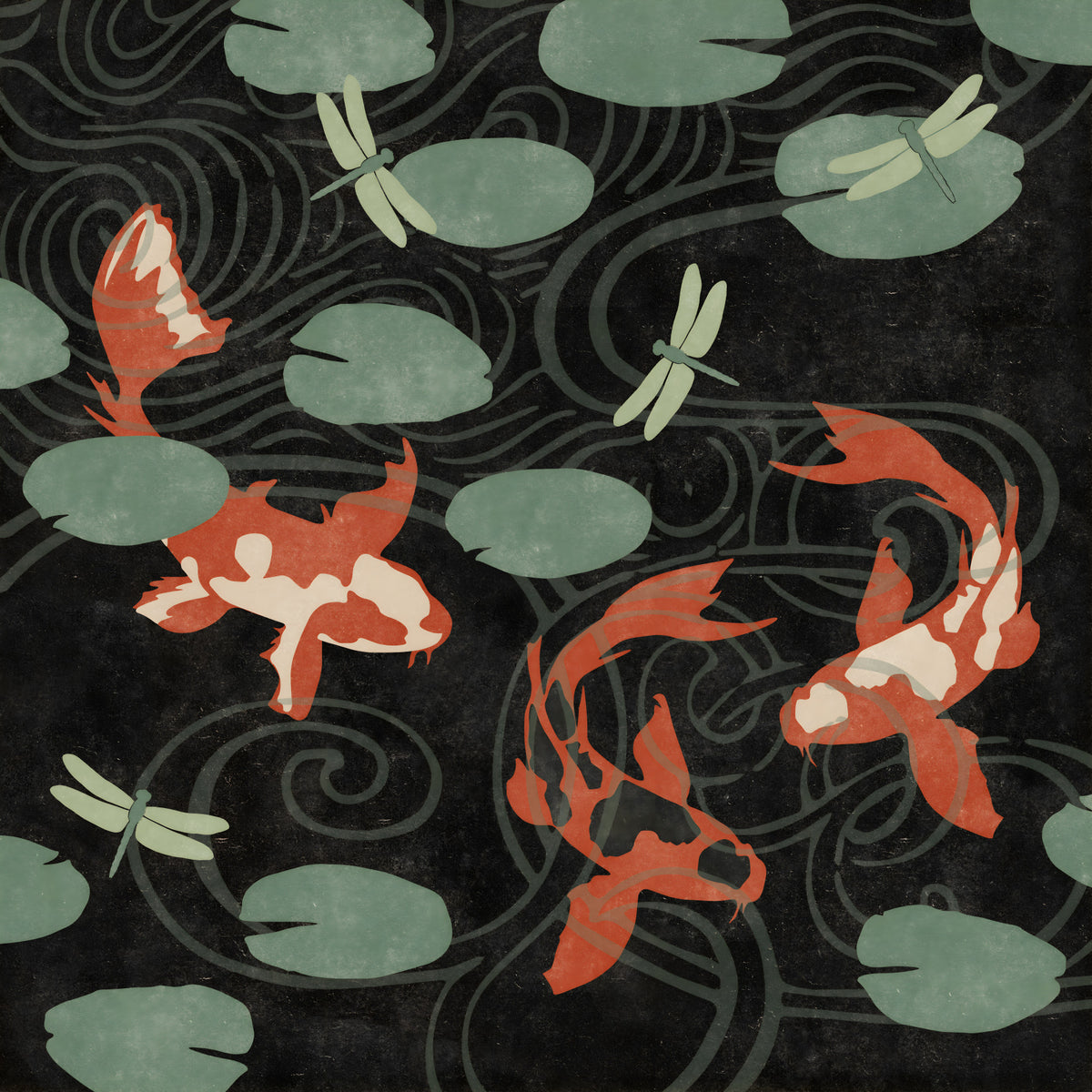 Three Koi Pond Wall Mural in your room — zoomed