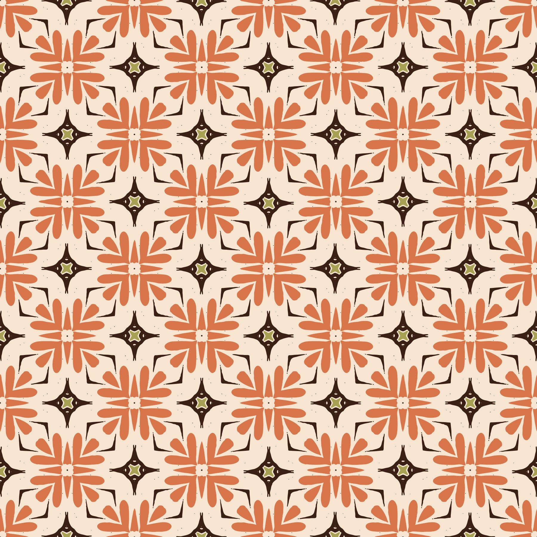 Bohemian Organic Tile Orange Wallpaper⁠