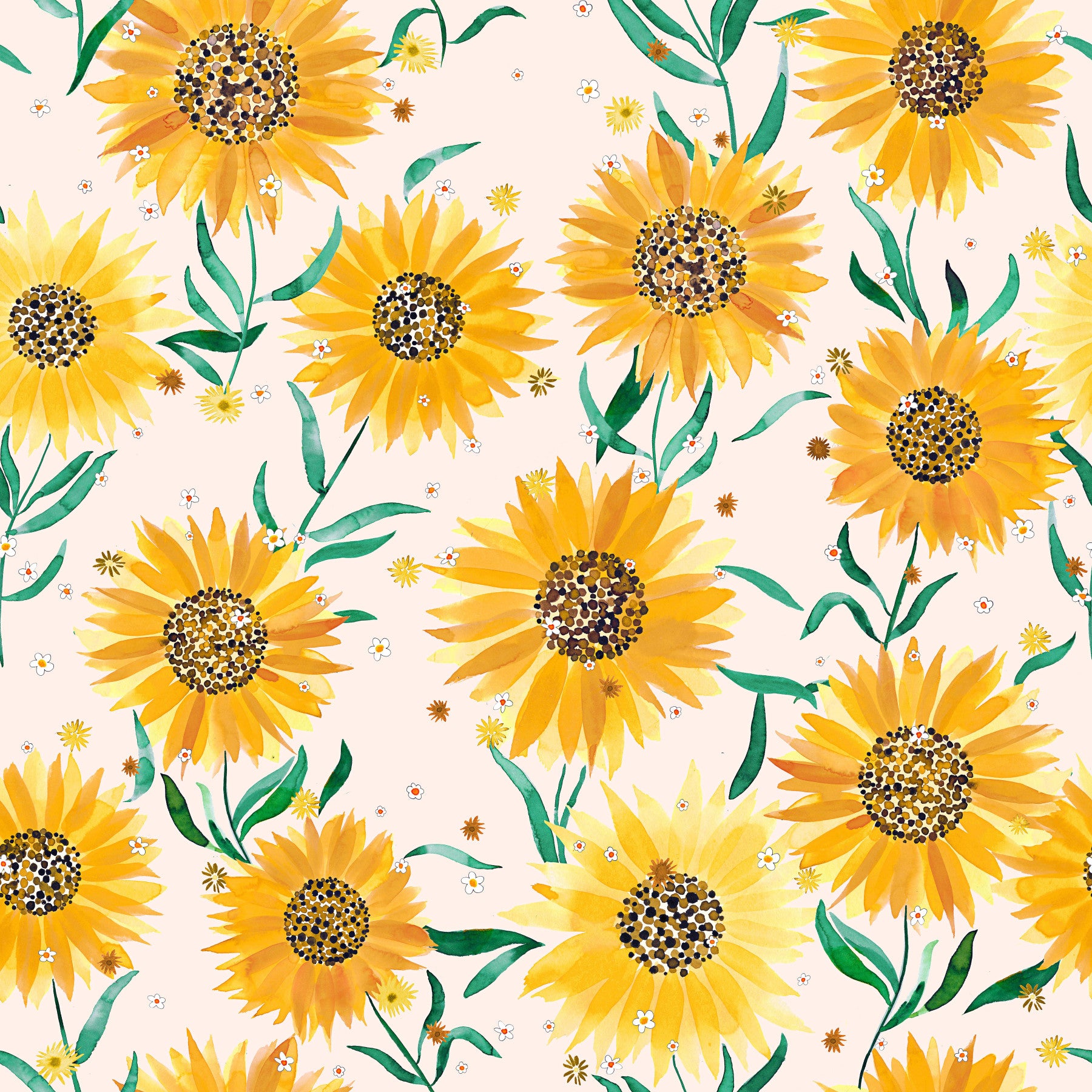 Sunflowers Cottagecore Yellow White Wallpaper⁠