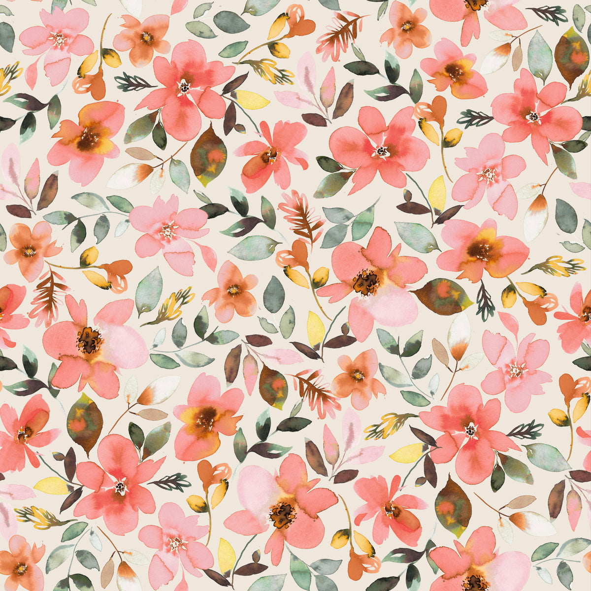 Tropical Flowers  Cream Coral Sand Wallpaper⁠