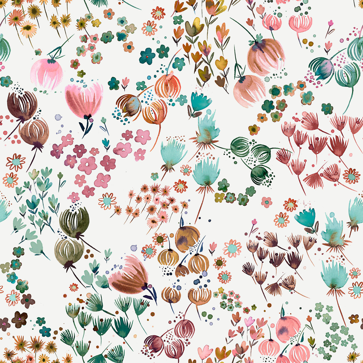 Watercolor Flower Buds Green Orange Wallpaper⁠ in your room — zoomed