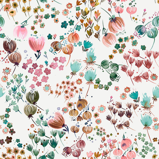 Watercolor Flower Buds Green Orange Wallpaper⁠
