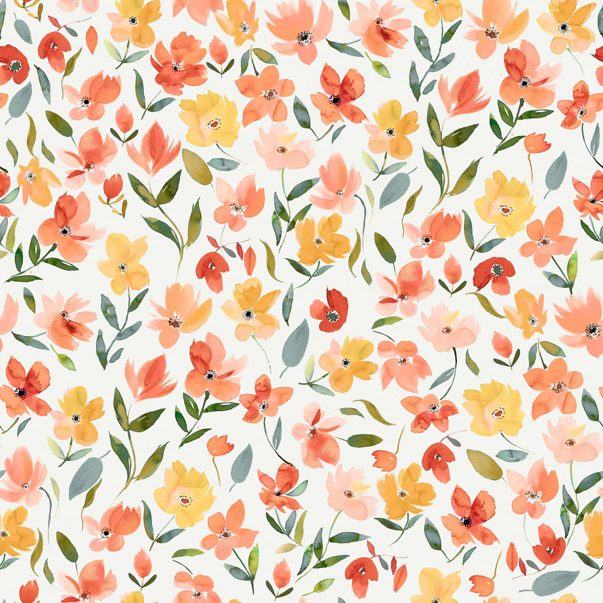 Watercolor Fresh Flowers Orange Yellow Wallpaper⁠
